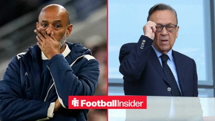 A split image as West Ham manager Nuno Espirito Santo places his hand over his mouth, while owner David Sullivan watches on.