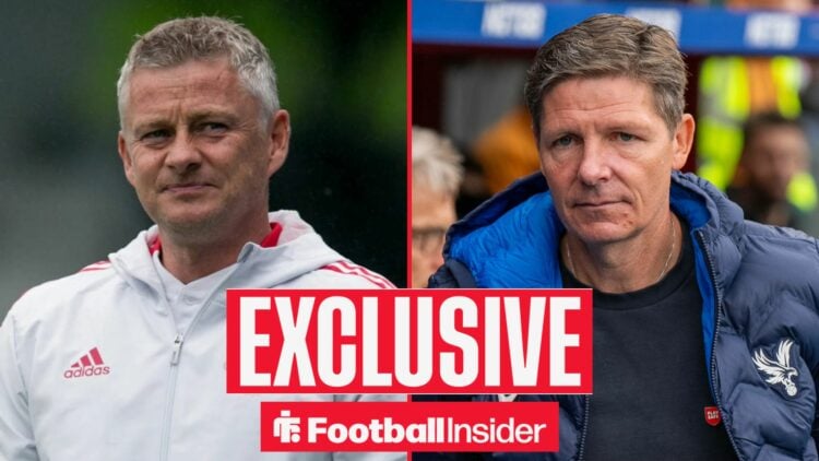 Ole Gunnar Solskjaer in a Man United jacket alongside Oliver Glasner in a Crystal Palace jacket