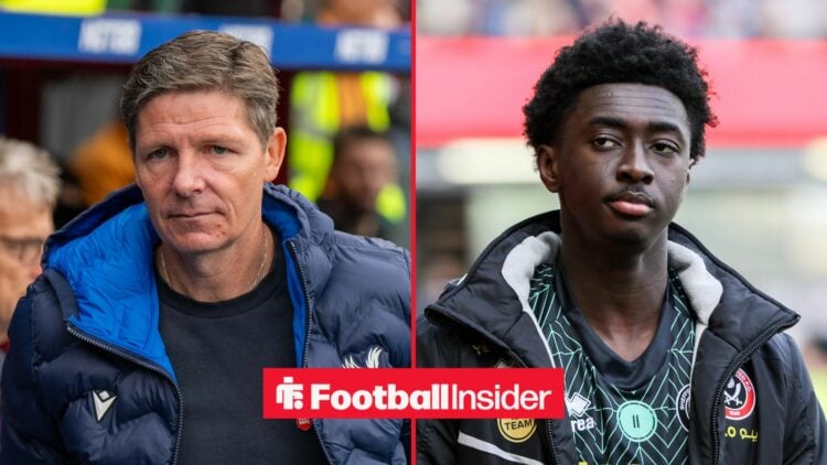 A split image featuring Crystal Palace manager Oliver Glasner and youngster Jesurun Rak-Sakyi.