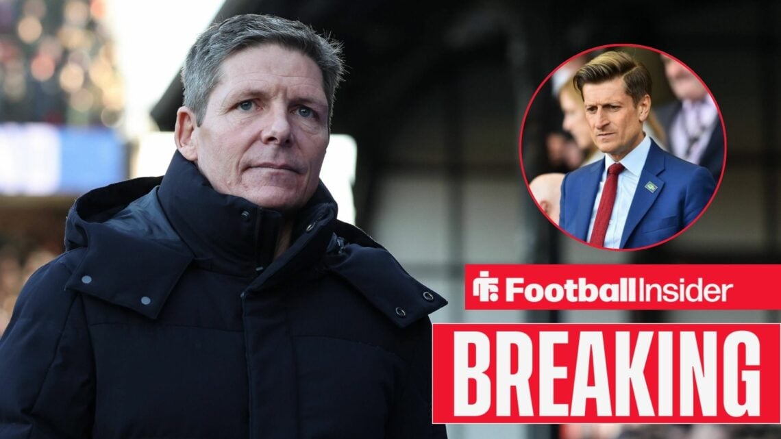 Oliver Glasner at Selhurst Park, Steve Parish in a circular inset