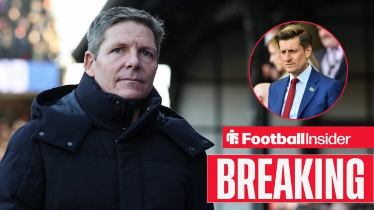 Oliver Glasner at Selhurst Park, Steve Parish in a circular inset