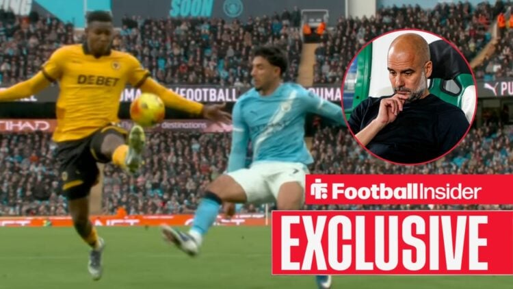 Man City penalty claim, Pep Guardiola in a circular inset