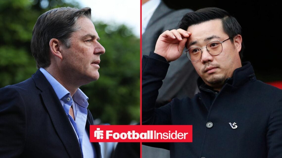 Richard Masters wearing a suit alongside Aiyawatt Srivaddhanaprabha with his hand on his head