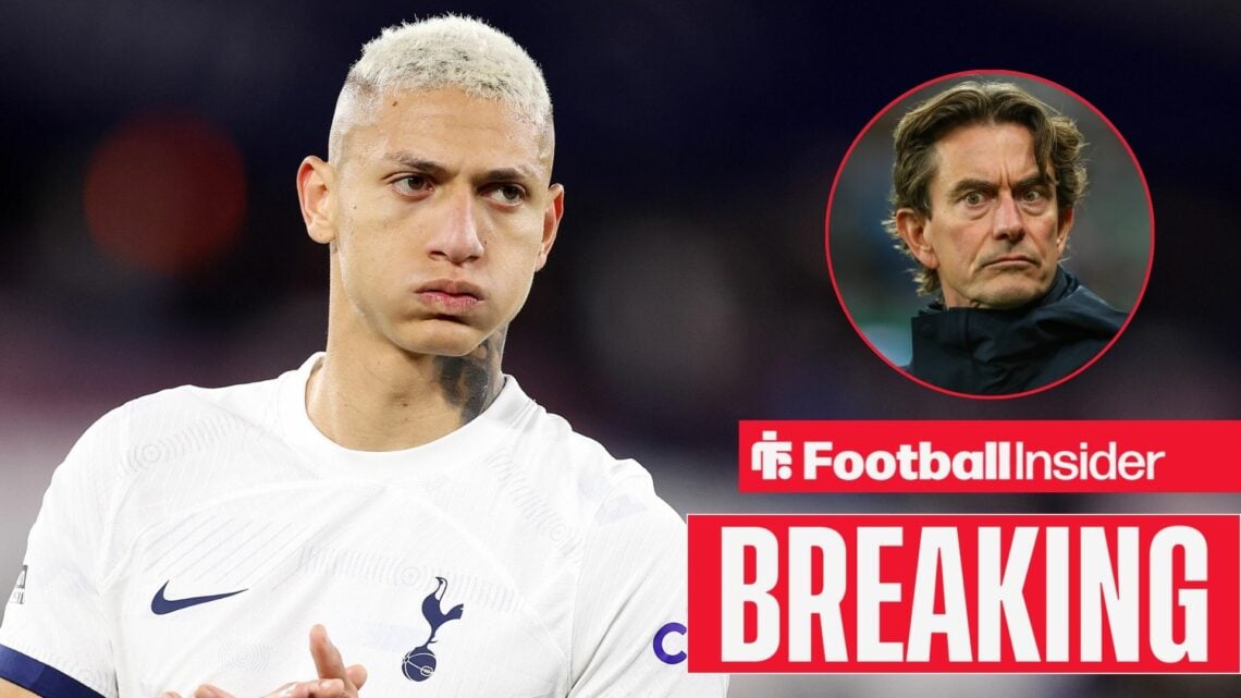 Richarlison playing for Tottenham, Thomas Frank in a circular inset