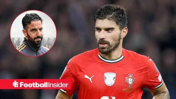 Ruben Neves in action for Portugal, with Ruben Amorim in a circular inset