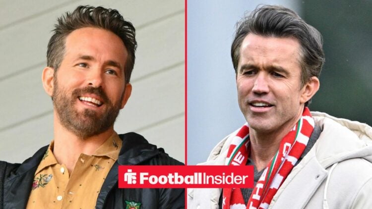 Ryan Reynolds smiling alongside Rob Mac wearing a Wrexham scarf