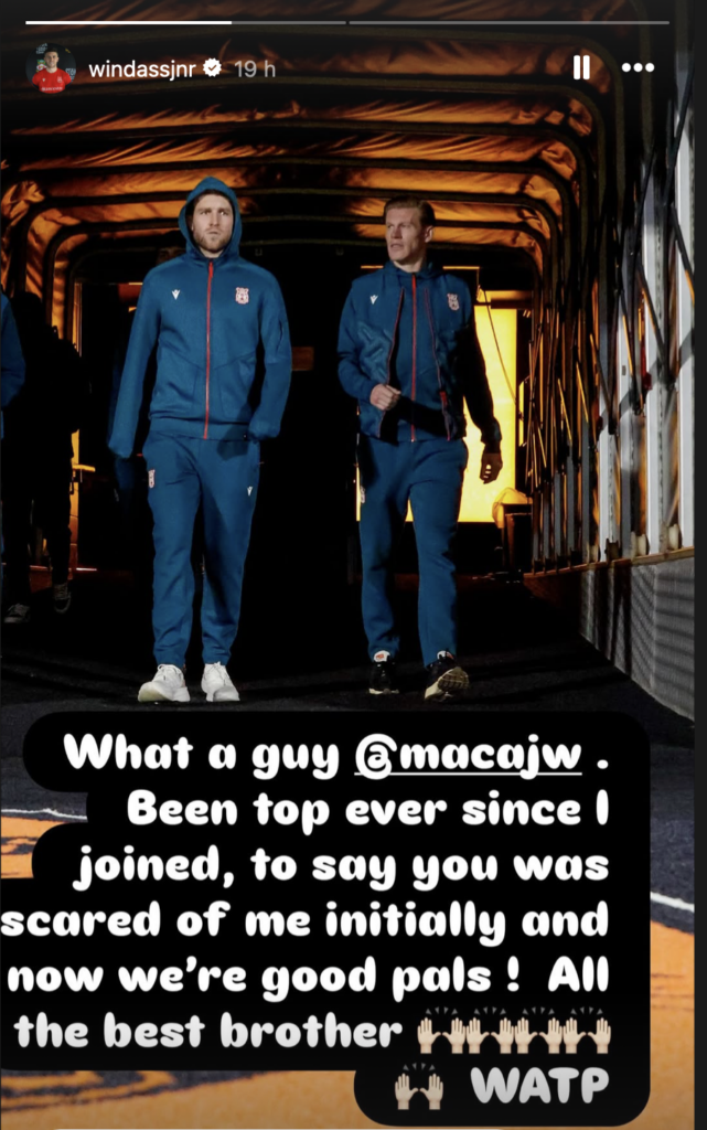 Josh Windass' message to James McClean on Instagram.