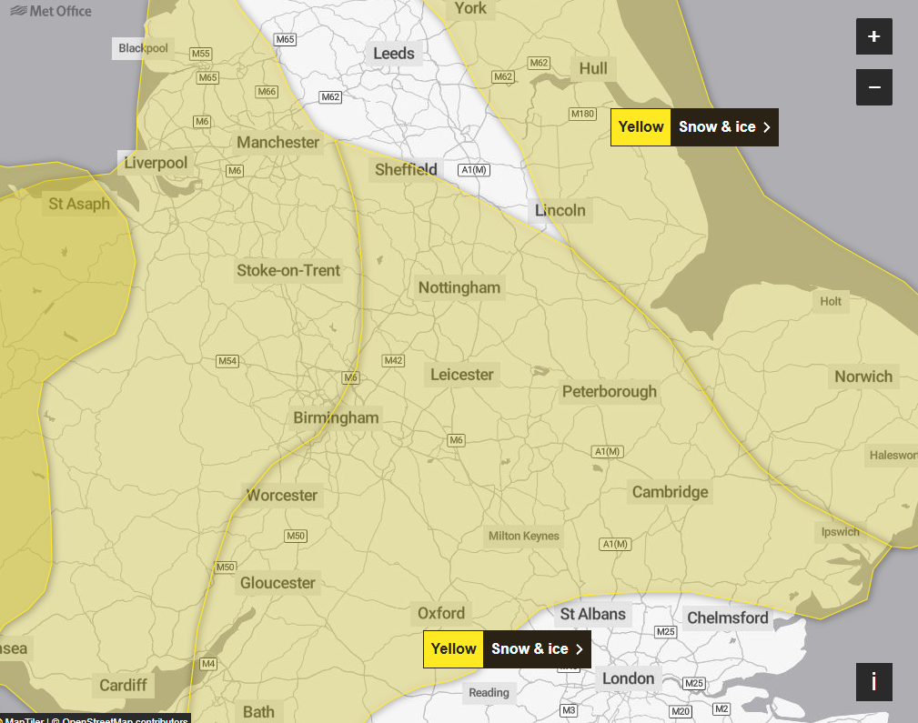 A screenshot of the Met Office's weather warning