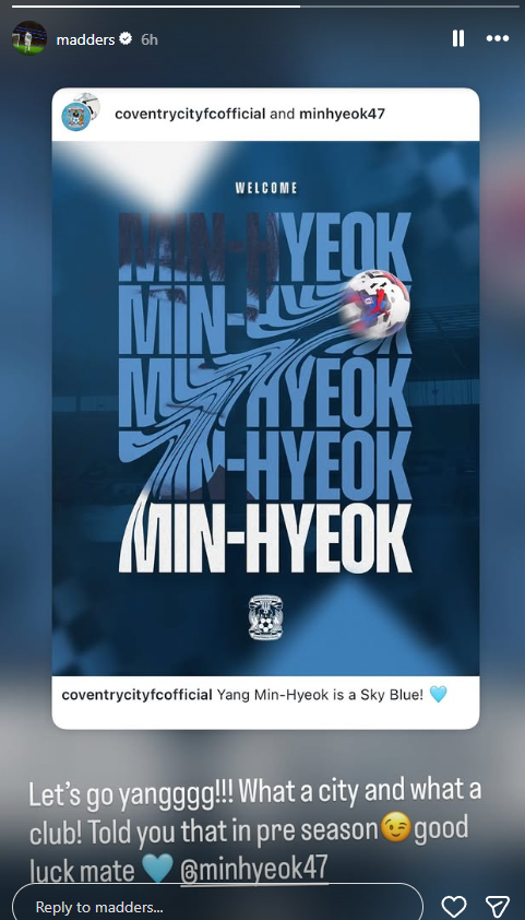 Screenshot from James Maddison's Instagram story