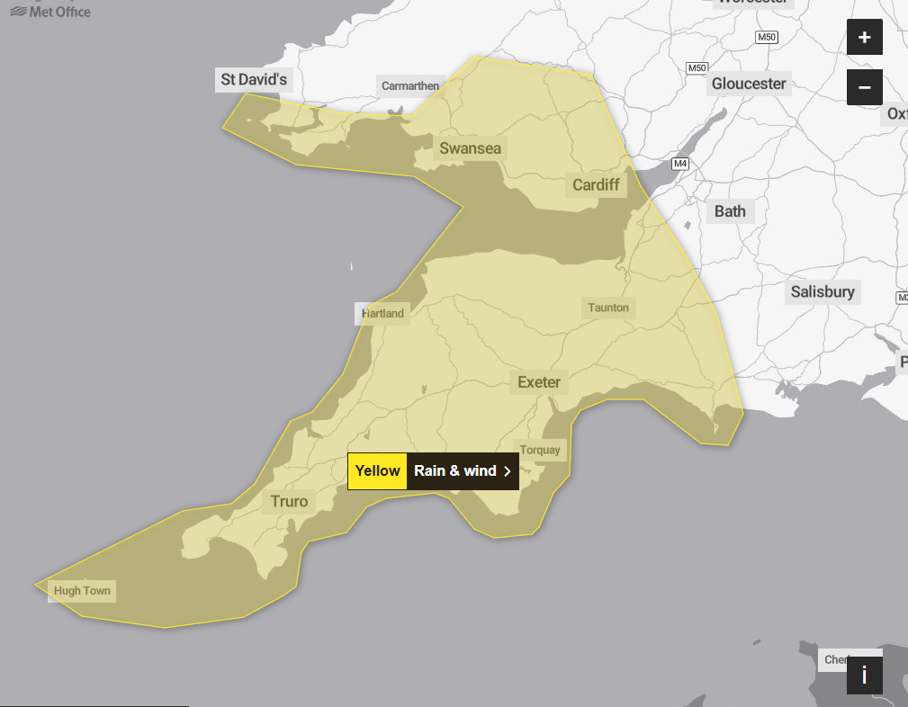 Met Office weather warning for South West England