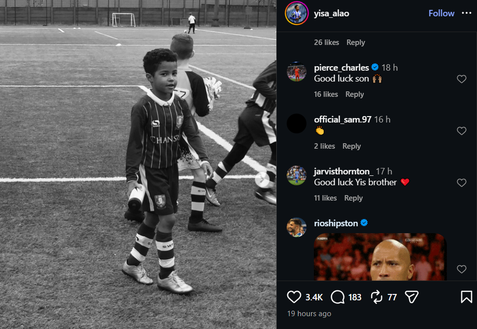 Screenshot from Chelsea defender Yisa Alao's Instagram