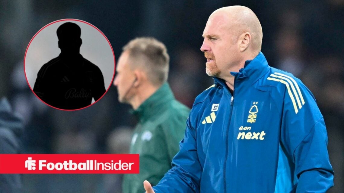 Sean Dyche on the touchline, Arnaud Kalimuendo's silhouette in a circular inset