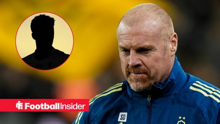 Sean Dyche pitch-side, Dan Ndoye's silhouette in a circular inset