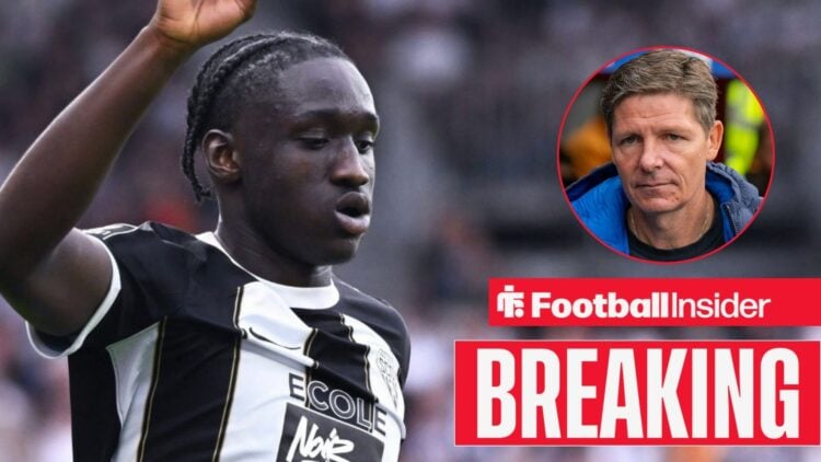 Sidiki Cherif in action for Angers, with Oliver Glasner in a circular inset