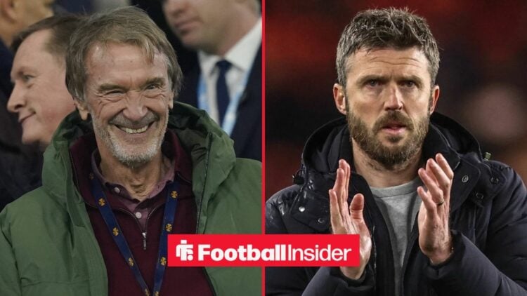 Sir Jim Ratcliffe smiling alongside Michael Carrick clapping