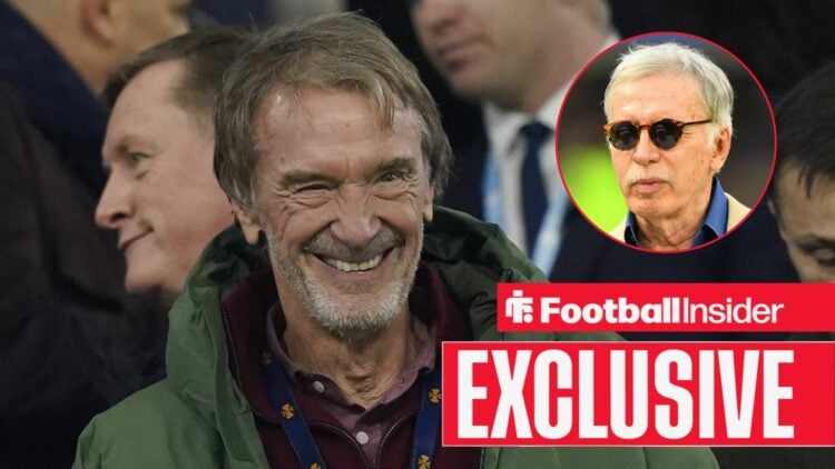 Sir Jim Ratcliffe smiling with Stan Kroenke included in a circular inset