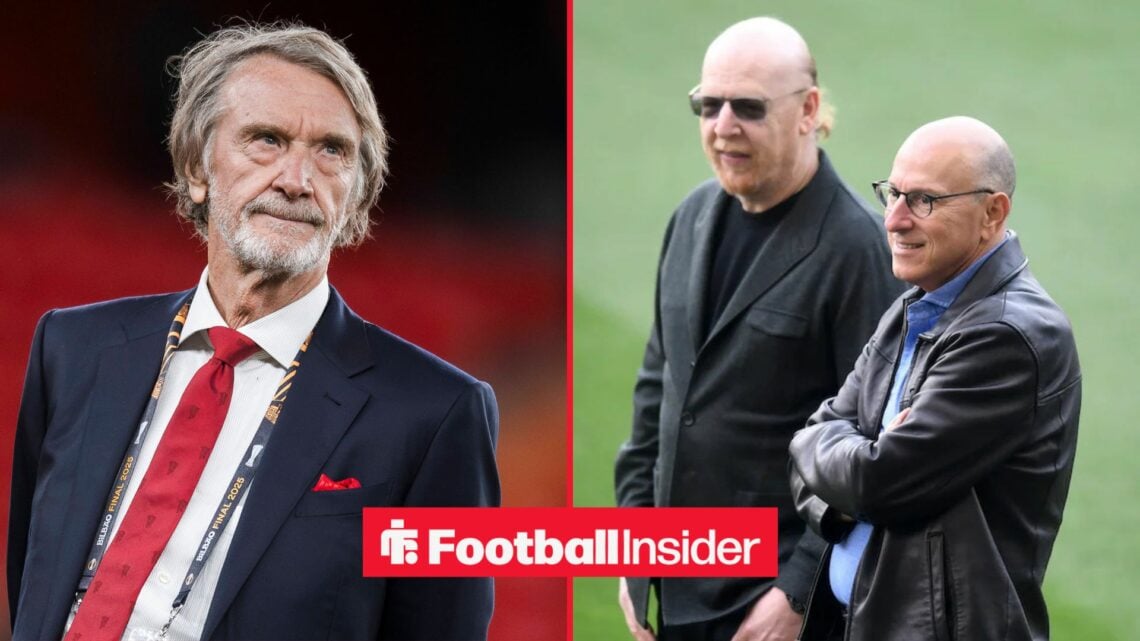 Sir Jim Ratcliffe looking sad alongside the Glazers at Old Trafford