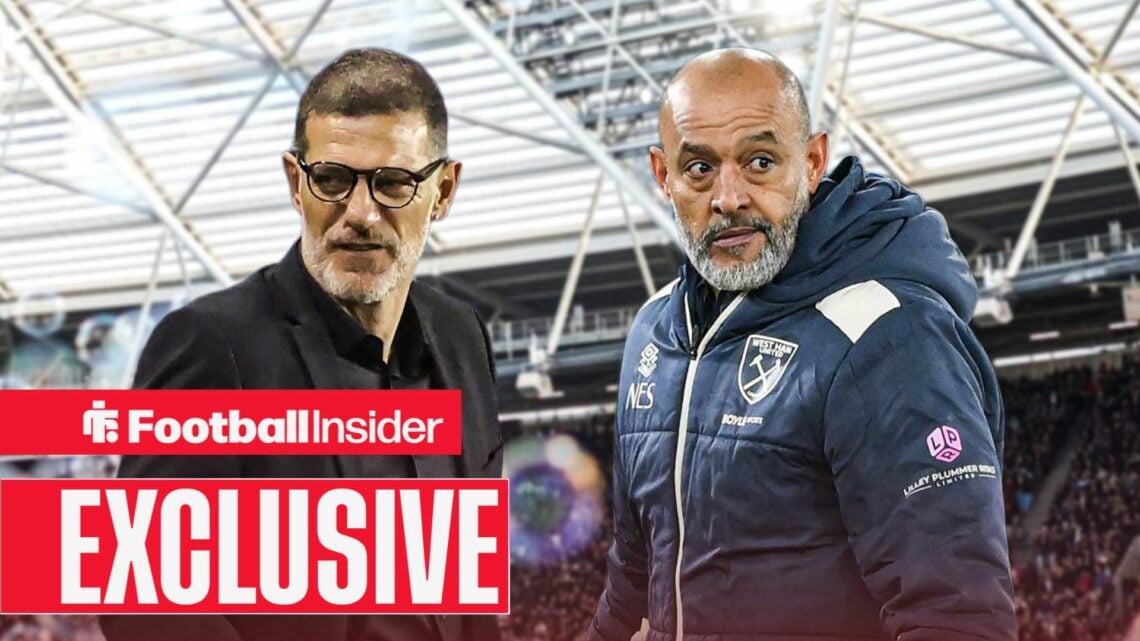 Football Insider exclusive as Slaven Bilic and Nuno Espirito Santo stand together at the London Stadium.