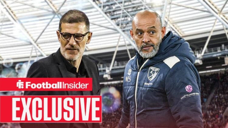 Football Insider exclusive as Slaven Bilic and Nuno Espirito Santo stand together at the London Stadium.