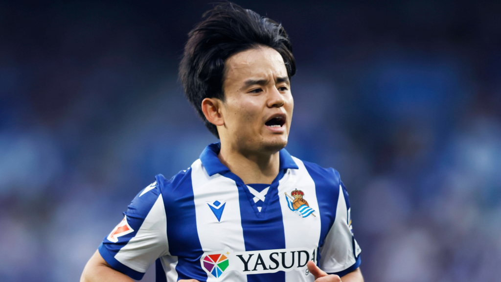 Real Sociedad winger Takefusa Kubo celebrates
