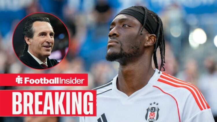 Tammy Abraham in action for Besiktas, with Unai Emery in a circular inset