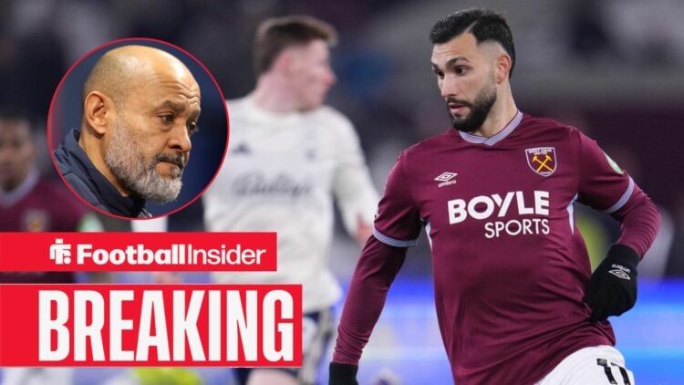 Taty Castellanos on his West Ham debut, Nuno Espirito Santo in a circular inset