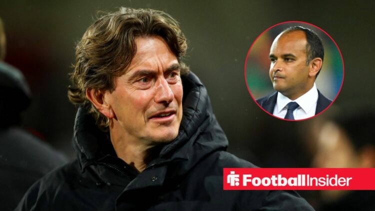 Thomas Frank looking concerned with Vinai Venkatesham included in a circular inset