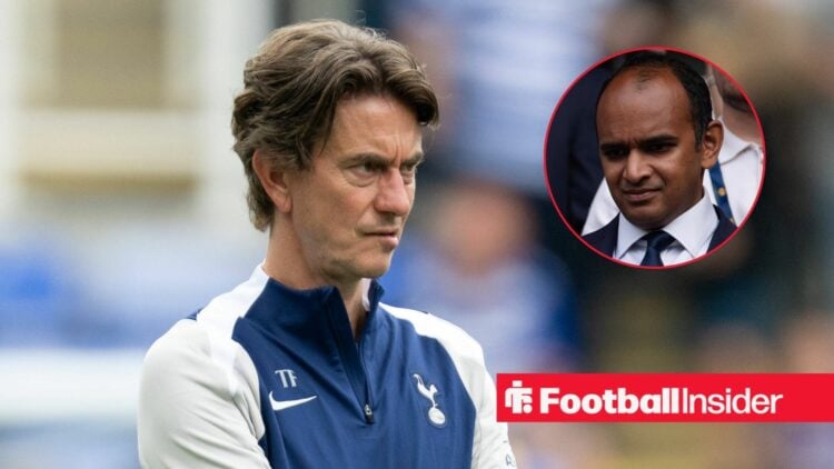 Thomas Frank in a Tottenham training top with Vinai Venkatesham included in a circular inset
