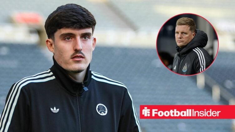 Tino Livramento at St James' Park, Eddie Howe in a circular inset