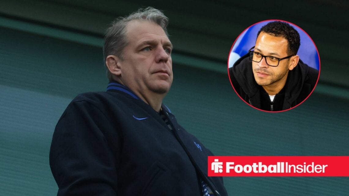 Todd Boehly at Stamford Bridge with Liam Rosenior included in a circular inset