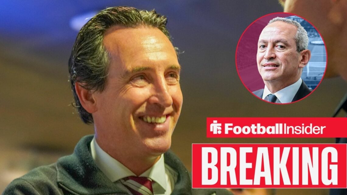 Unai Emery smiling with Nassef Sawiris included in a circular inset
