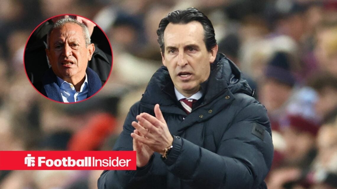 Unai Emery on the touchline at Villa Park with Nassef Sawiris included in a circular inset