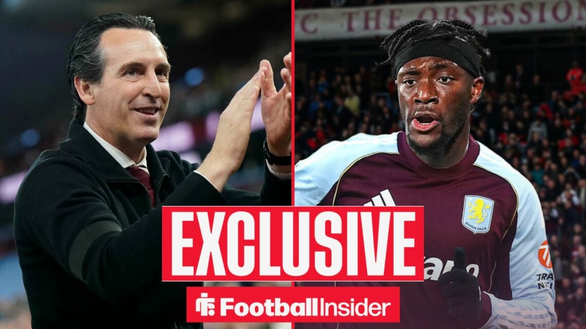 Football Insider exclusive as Aston Villa manager Unai Emery applauds while Tammy Abraham is in action.