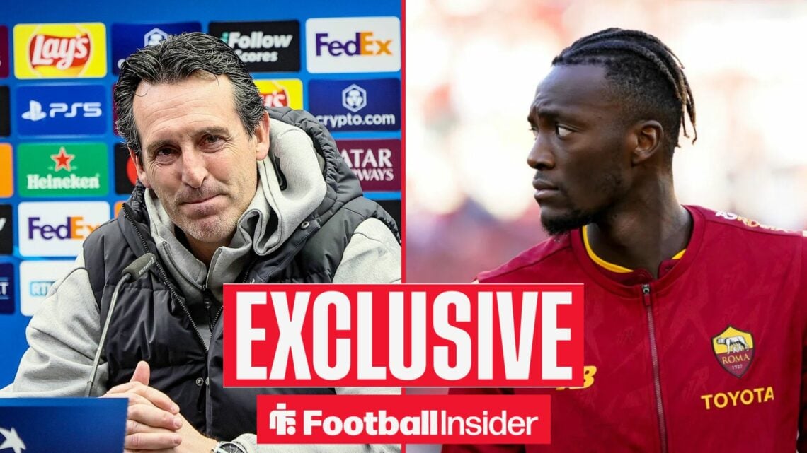 Football Insider exclusive as Aston Villa manager Unai Emery glances across at Tammy Abraham.