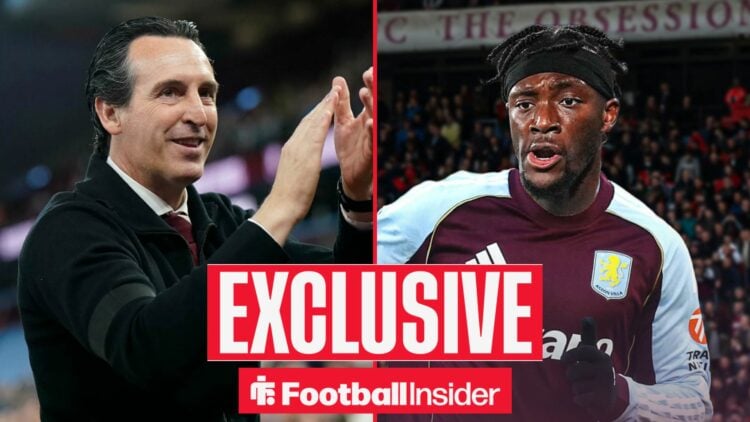 Football Insider exclusive as Aston Villa manager Unai Emery applauds while Tammy Abraham is in action.