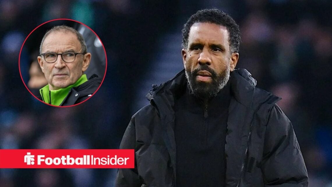 Wilfried Nancy on the sidelines at Celtic, with Martin O'Neill in a circular inset