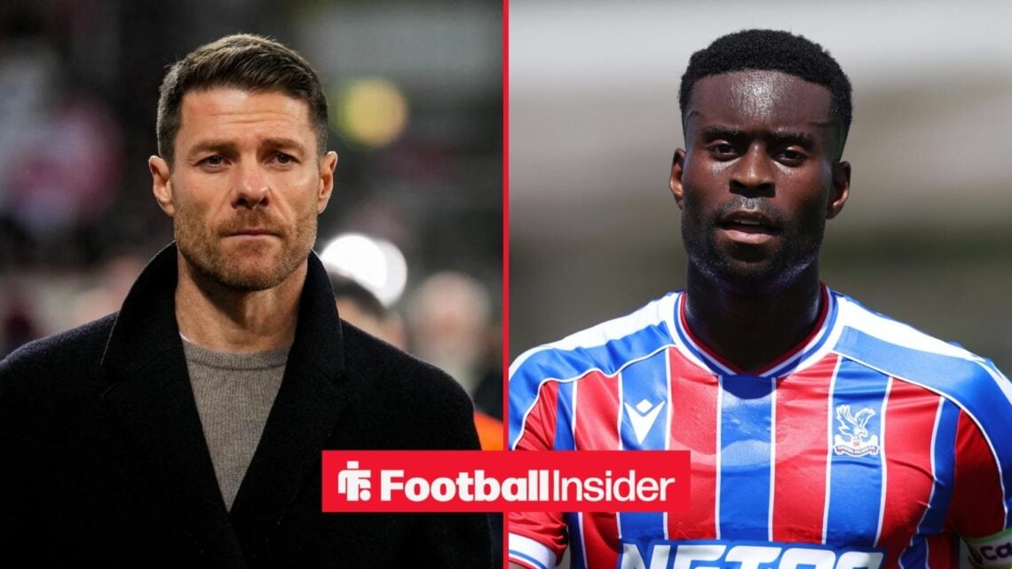 Xabi Alonso on the sidelines, with Marc Guehi in a circular inset