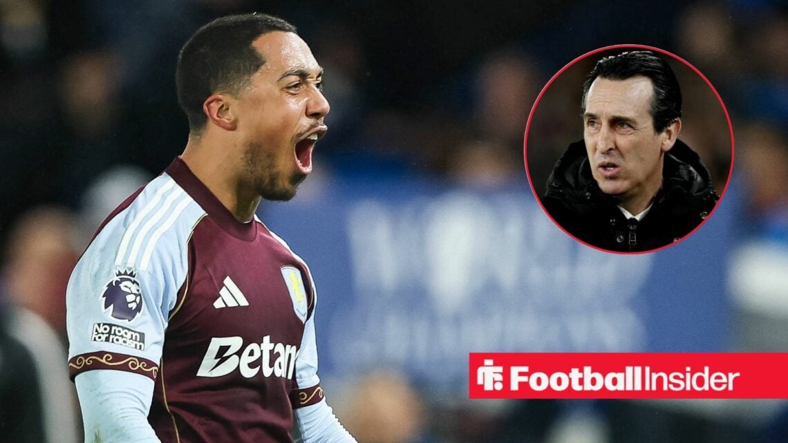 Youri Tielemans shouting, Unai Emery in a circular inset