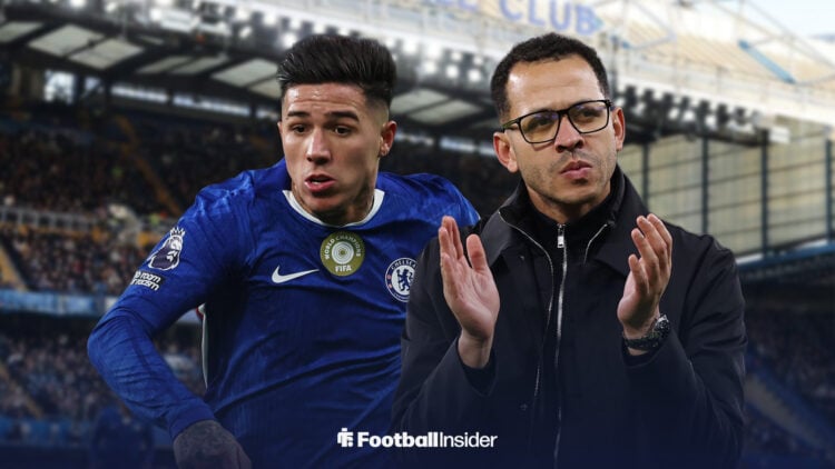 Enzo Fernandez and Liam Rosenior side-by-side at Stamford Bridge