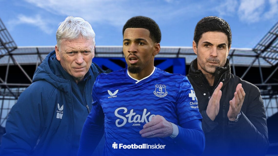 Ethan Nwaneri, David Moyes, and Mikel Arteta at the Hill Dickinson Stadium