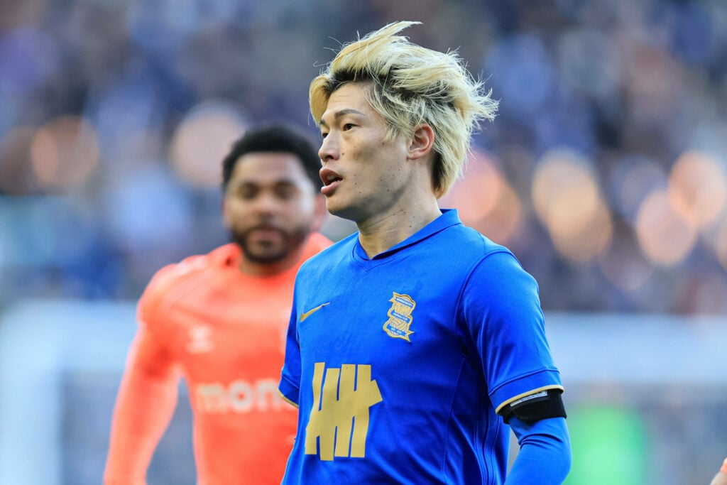 Birmingham City striker Kyogo Furuhashi in action during a game.