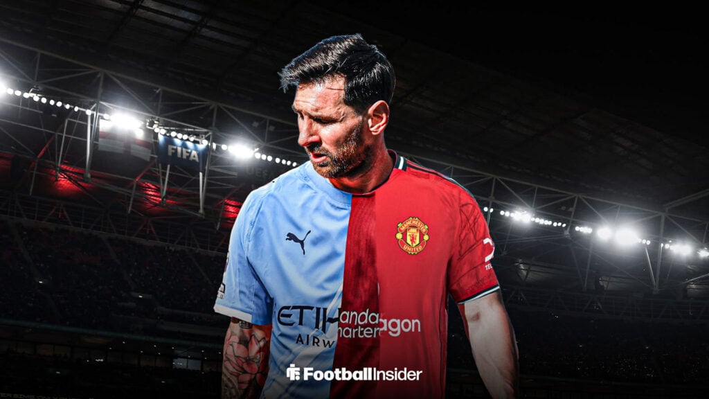 Lionel Messi in Man City, Man United and Liverpool shirt