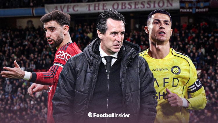 Unai Emery, Bruno Fernandes, and Cristiano Ronaldo at Villa Park
