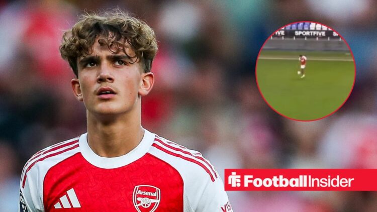 Arsenal youngster Max Dowman with screen shot of Marli Salmon doing keepy-ups inset