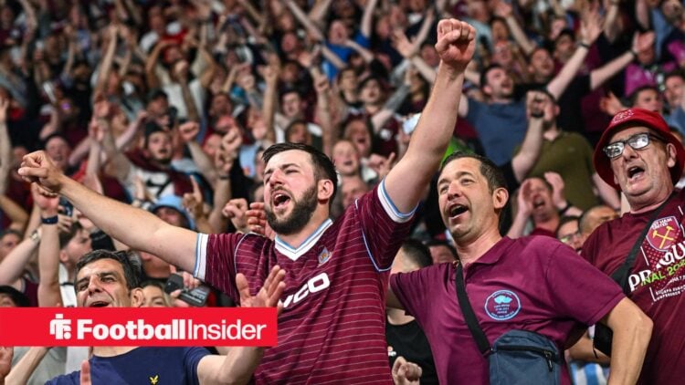 West Ham fans celebrating at the Conference League final 2023