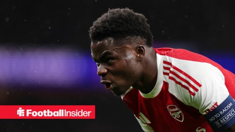 Arsenal winger Bukayo Saka shouts during a Champions League game