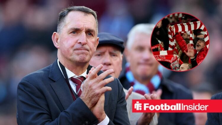 Former Leicester City manager Martin Allen claps with Arsenal fans inset