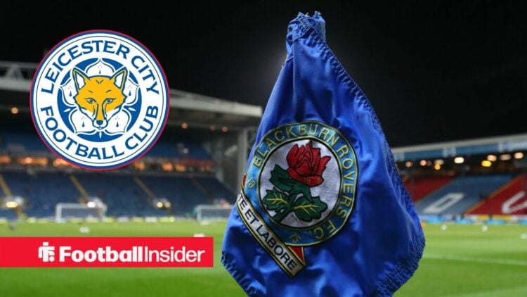 Ewood Park with Leicester badge in circle