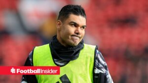 Man United midfielder Casemiro warms up
