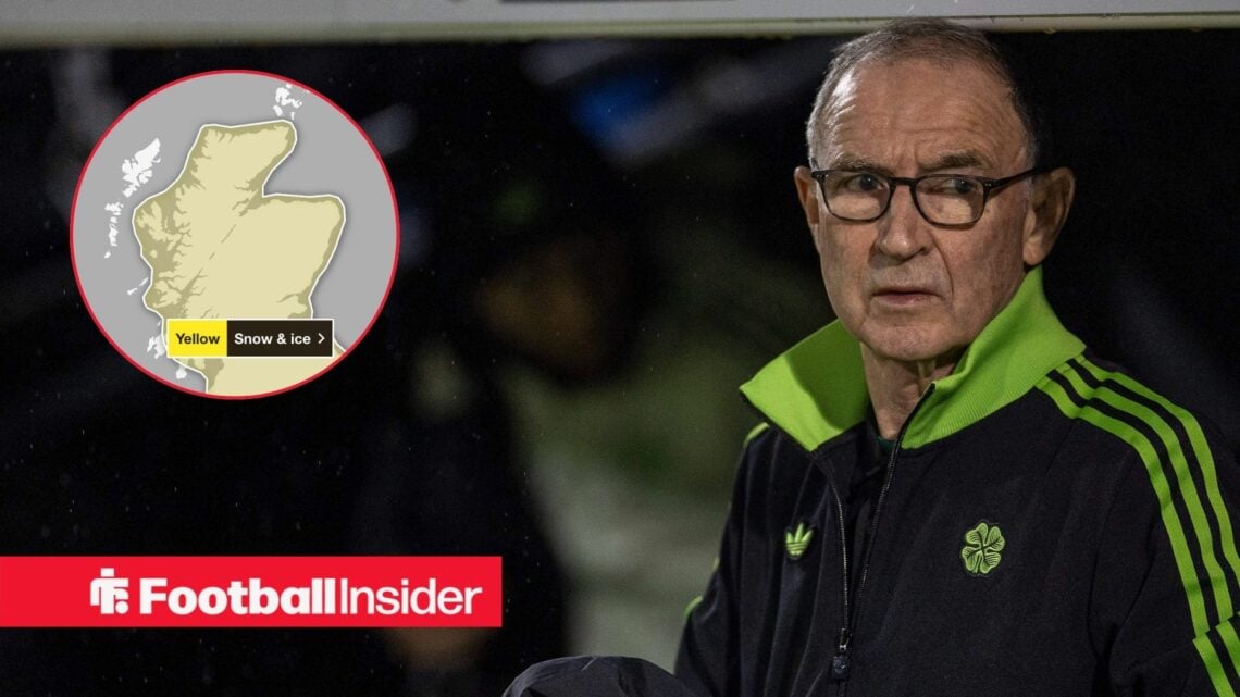 Martin O'Neill with weather warninig in circle